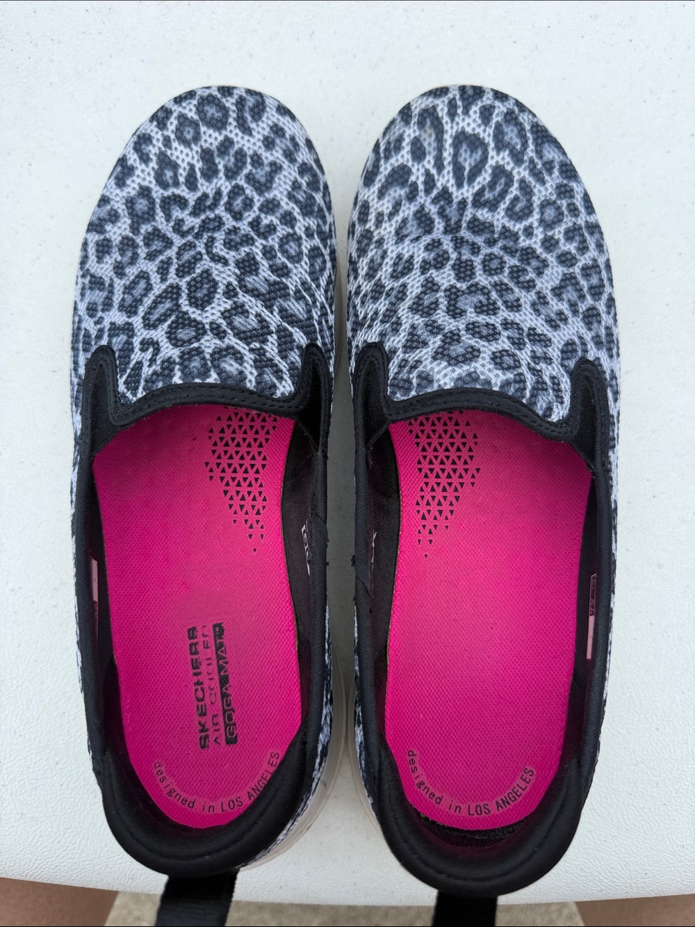 Skechers Slip-On Leopard Print Flats with Hot Pink Insole